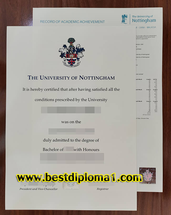 University of Nottingham certificate, premium diploma